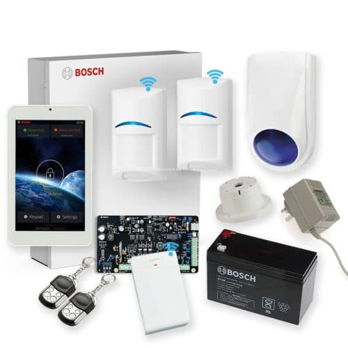Bosch 3000 Series Alarm Kit with 7″ TouchOne Code Pad, 2 x Bosch Gen2 Wireless PIRS and 2 Key Fobs