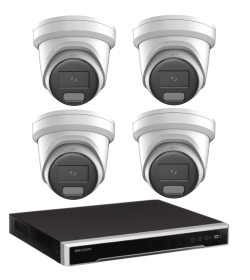 Hikvision 8MP Colorvu 3.0 Hybrid CCTV Kit: 4 x DS-2CD2387G3-LIS2UY/SL Liveguard Gen3 Cameras + 4CH M Series NVR