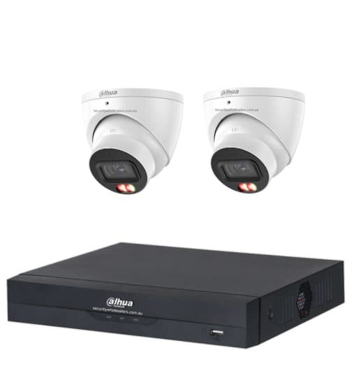 Dahua 6MP 4CH CCTV Kit – 2x Smart Dual Light Turret Cameras with SMD 4.0 & Mic + 4CH PoE NVR (DH-IPC-HDW3667EM-S-IL-ANZ, DHI-NVR4104HS-P-AI/ANZ)