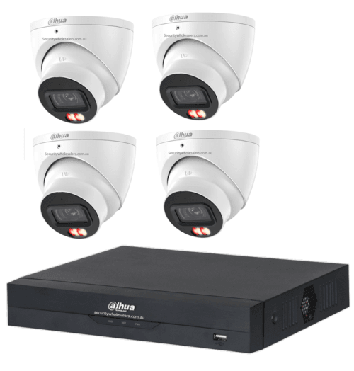 Dahua 6MP 8CH CCTV Kit – 4x Smart Dual Light Turret Cameras with SMD 4.0 & Mic + 8CH PoE NVR (DH-IPC-HDW3667EM-S-IL-ANZ, DHI-NVR4108HS-8P-AI/ANZ)