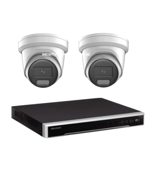 Hikvision 8MP Colorvu 3.0 Hybrid CCTV Kit: 2 x DS-2CD2387G3-LIS2UY/SL Liveguard Gen3 Cameras + 4CH M Series NVR