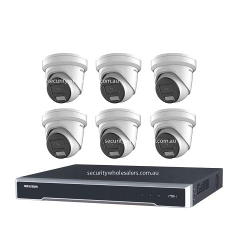 Hikvision 6MP 8CH CCTV Kit: 6x Liveguard Acusense Cameras with Strobe, Audio, Smart Light + 8CH PoE NVR with 4TB HDD