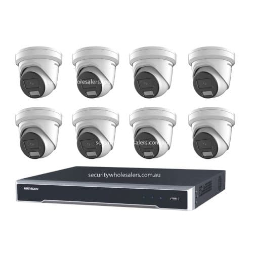 Hikvision 6MP 8CH CCTV Kit: 8x Liveguard Acusense Cameras with Strobe, Audio, Smart Light + 8CH PoE NVR with 4TB HDD