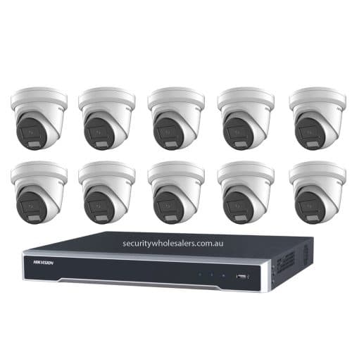 Hikvision 6MP 16CH CCTV Kit: 10x Liveguard Acusense Cameras with Strobe, Audio, Smart Light + 16CH PoE NVR