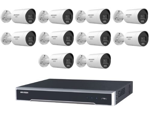 Hikvision 10 x 6MP Mini Bullet Camera ColorVu Security Kit with 16CH 16 PoE 8K NVR, Dual Microphones, Active Strobe Light, No HDD Included