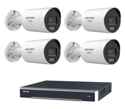 Hikvision 4 Camera 8MP AcuSense Security Kit 4CH PoE NVR, 4x Fixed Bullet Cameras, 2-Way Audio, Active Strobe Light, No HDD Included
