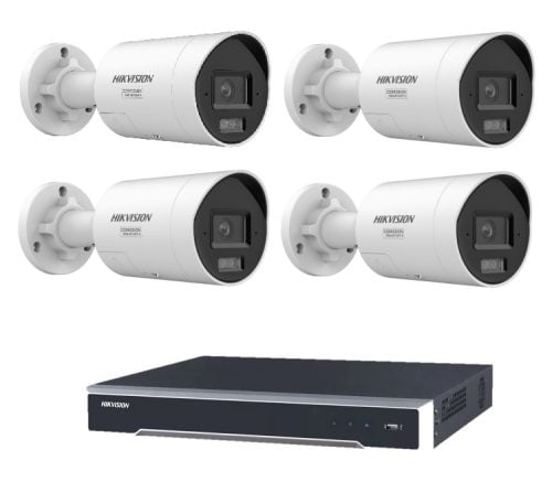 Hikvision 4 Camera 8MP AcuSense Security Kit 4CH PoE NVR, 4x Fixed Bullet Cameras, 2-Way Audio, Active Strobe Light, No HDD Included
