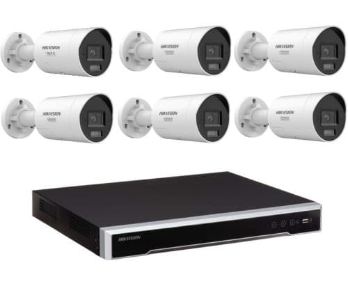 Hikvision 6 Camera 8MP AcuSense Security Kit with 8CH 8 PoE 8K NVR, 6x Fixed Bullet Cameras, 2-Way Audio, Active Strobe Light, 4TB HDD Included