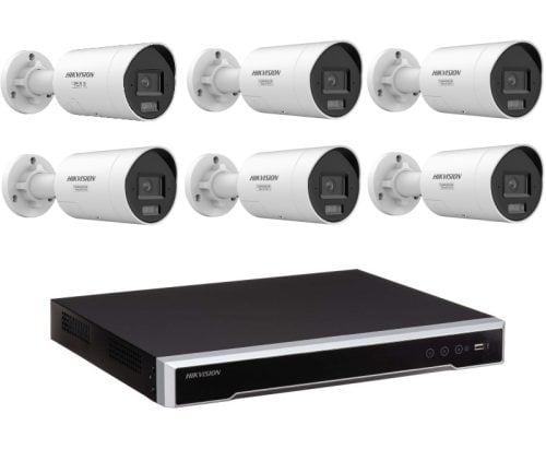 Hikvision 6 Camera 8MP AcuSense Security Kit with 8CH 8 PoE 8K NVR, 6x Fixed Bullet Cameras, 2-Way Audio, Active Strobe Light, 4TB HDD Included
