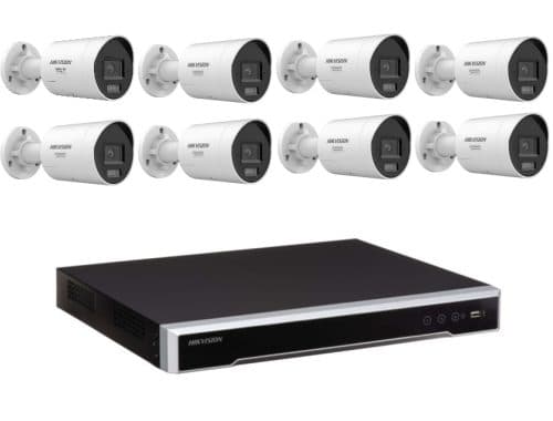 Hikvision 8 Camera 8MP AcuSense Security Kit 8CH 8 PoE 8K NVR, 8x Fixed Bullet Cameras, 2-Way Audio, Active Strobe Light, No HDD Included