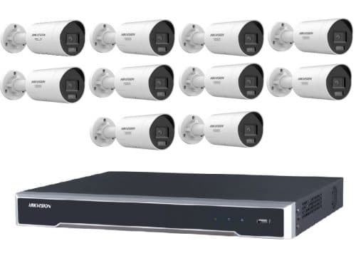 Hikvision 10 Camera 8MP AcuSense Security Kit with 16CH 16 PoE 8K NVR, 10x Fixed Bullet Cameras, 2-Way Audio, Active Strobe Light, No HDD Included