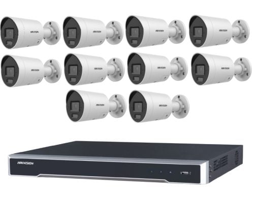 Hikvision 10 Camera 6MP AcuSense Security Kit with 16CH 16 PoE 8K NVR, 10x Fixed Mini Bullet Cameras, Built-In Microphone, No HDD Included