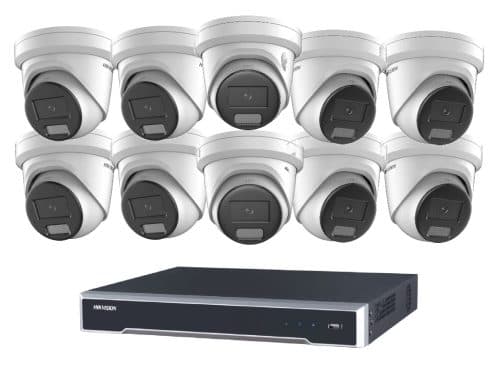 Hikvision 10 Camera 8MP AcuSense Active Deterrence Turret Kit with 16CH PoE 8K NVR, 2.8mm Lens, IR 30m – no HDD included