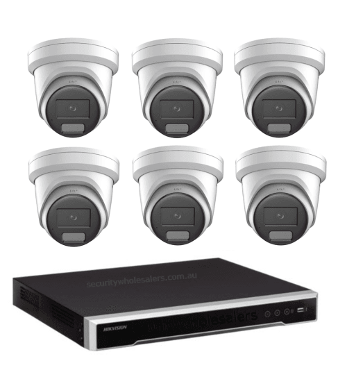 Hikvision 6MP 8CH ColorVu 3.0 DS-2CD2367G3-LIS2UY/SL Hybrid CCTV Kit: 6 LiveGuard Turret Cameras + 8CH M Series PoE NVR No HDD