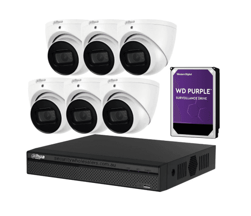 Dahua 6 x 6MP DH-IPC-HDW3666EMP-S-AUS Eyeball / Turret Kit 30m IR + 8CH NVR + 2TB HDD, Wizsense