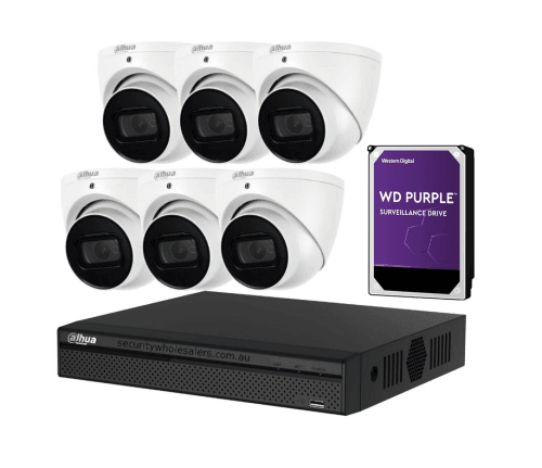 Dahua 6 x 6MP DH-IPC-HDW3666EMP-S-AUS Eyeball / Turret Kit 30m IR + 8CH NVR + 2TB HDD, Wizsense