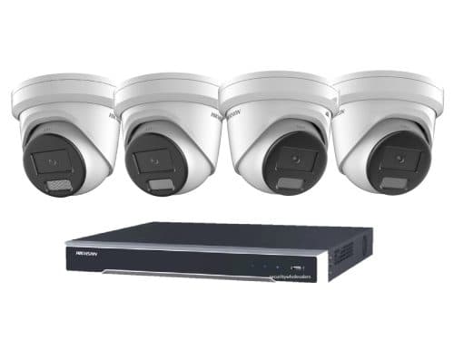 Hikvision 8MP Acusense 4 x Outdoor Turret With Strobe & Siren + 4CH NVR CCTV Kit