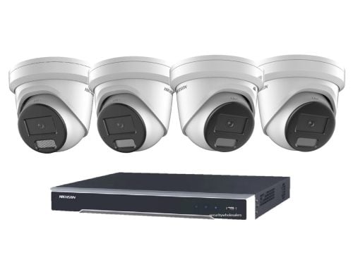 Hikvision 8MP Acusense 4 x Outdoor Turret With Strobe & Siren + 4CH NVR CCTV Kit