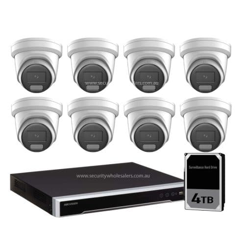 8MP 16CH Hikvision CCTV Kit: 8 x Outdoor Acusense Turret Cameras + 16CH NVR with 4TB
