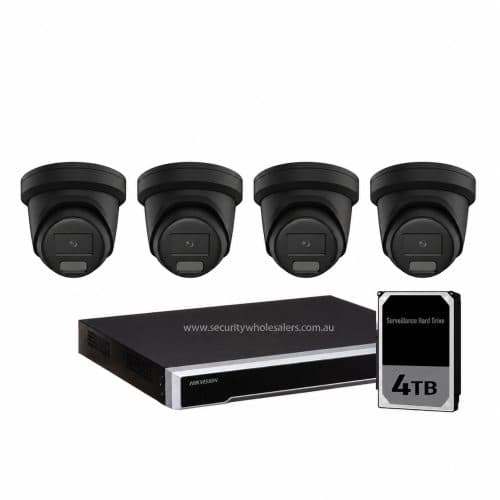 8MP 4CH Hikvision CCTV Kit: 4 x Outdoor Turret Black Shadow Series w/ Acusense + 8CH NVR