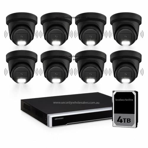 Hikvision 8MP Acusense 8 x Outdoor Turret With Strobe & Siren + 16CH NVR CCTV Kit BLACK 4tb