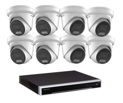Hikvision 8MP Acusense 8 x Outdoor Turret With Strobe & Siren + 16CH NVR CCTV Kit WHITE