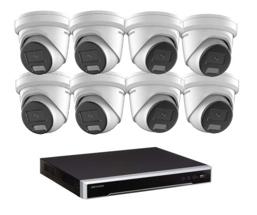 Hikvision 8MP Acusense 8 x Outdoor Turret With Strobe & Siren + 16CH NVR CCTV Kit WHITE