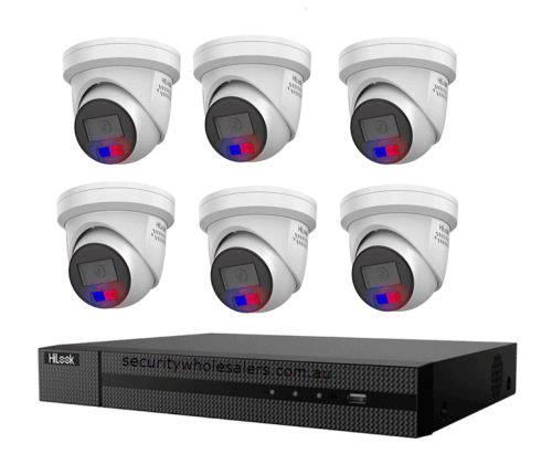 HiLook Hikvision 6MP AcuSense 8CH CCTV Kit with 6 All-in-One Colour Deterrence Cameras IPC-T269-MU/SL