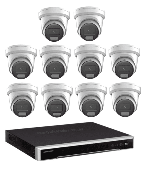 8MP Hikvision COLORVU Hybrid CCTV Kit: 10 x Liveguard Cameras + 16CH 4K (4TB HDD) M Series NVR – Strobe Light, Two-way Audio, Alarm Cameras & 16 Channel NVR CCTV Kit