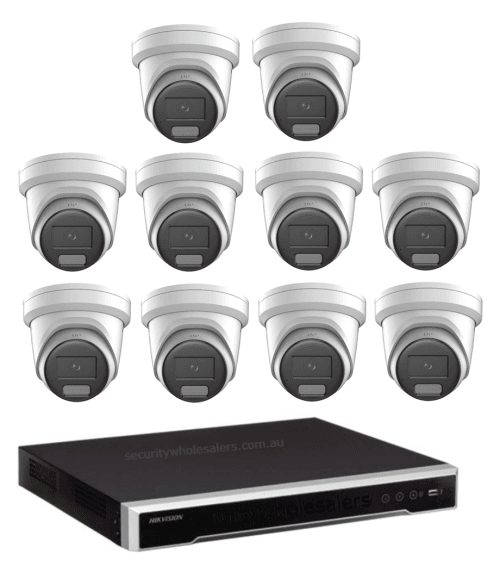 8MP Hikvision COLORVU Hybrid CCTV Kit: 10 x Liveguard Cameras + 16CH 4K (4TB HDD) M Series NVR – Strobe Light, Two-way Audio, Alarm Cameras & 16 Channel NVR CCTV Kit