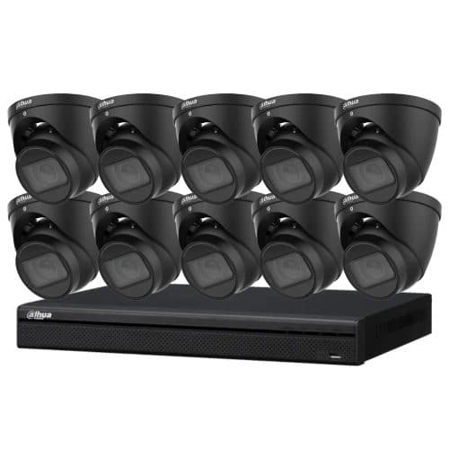 Dahua 8 MP + 16 Channels Kit: 10 x WizSense Fixed Starlight Turret Cameras, AI NVR – Black