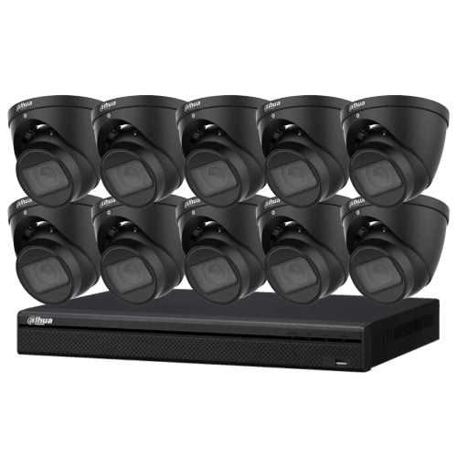Dahua 8 MP + 16 Channels Kit: 10 x WizSense Fixed Starlight Turret Cameras, AI NVR – Black