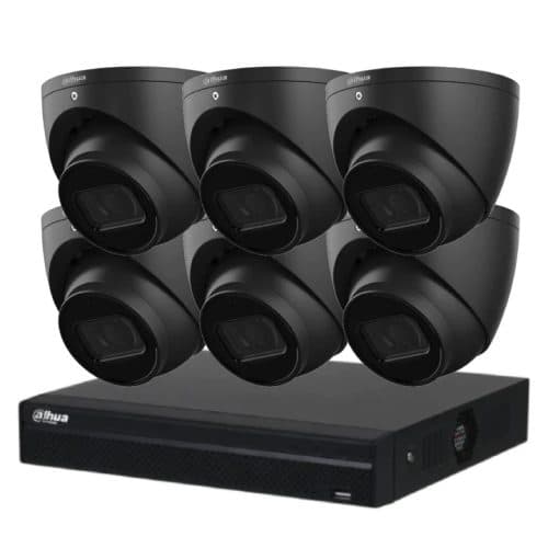 Dahua 8 MP + 8 Channels Kit: 6 x WizSense Fixed Starlight Turret Cameras, AI NVR – Black