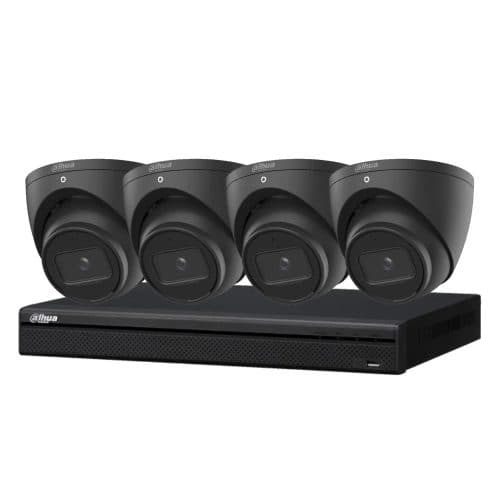 Dahua 8 MP + 4 Channels Kit: 4 x WizSense Fixed Starlight Turret Cameras, AI NVR – Black