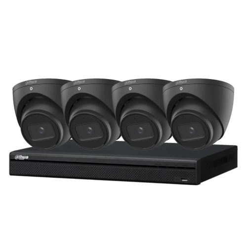 Dahua 8 MP + 4 Channels Kit: 4 x WizSense Fixed Starlight Turret Cameras, AI NVR – Black