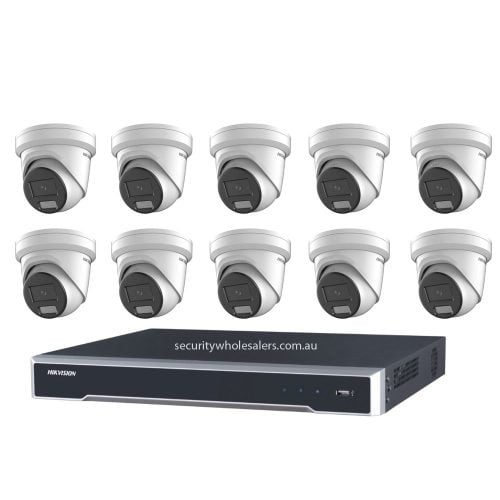 Hikvision 6MP 16CH CCTV Kit: 10 Turret Cameras with Mic & AcuSense + 16CH PoE NVR