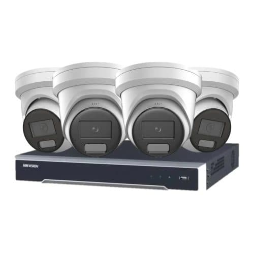 Hikvision 6MP ColorVu DS-2CD2367G3-LIS2UY/SL CCTV Kit: 4 Turret Cameras with Strobe Light Audio + 4CH PoE NVR