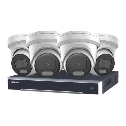 Hikvision 6MP ColorVu DS-2CD2367G3-LIS2UY/SL CCTV Kit: 4 Turret Cameras with Strobe Light Audio + 4CH PoE NVR