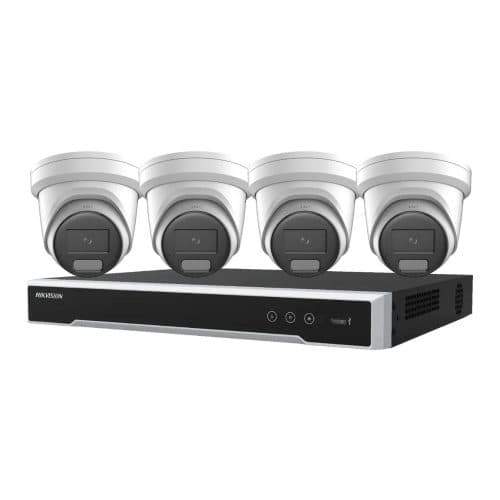 Hikvision 4 x 8MP ColorVu Hybrid 2387G2H Cameras + 8CH 4K NVR (No HDD) Bundle: Strobe Light, Two-way Audio, Alarm Cameras & 8 Channel NVR CCTV Kit