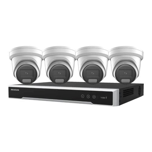 Hikvision 4 x 8MP ColorVu Hybrid 2387G2H Cameras + 8CH 4K NVR (No HDD) Bundle: Strobe Light, Two-way Audio, Alarm Cameras & 8 Channel NVR CCTV Kit