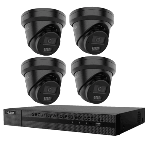 HiLook Hikvision 6MP AcuSense 4CH CCTV Kit with 4x Black Turret IP Cameras